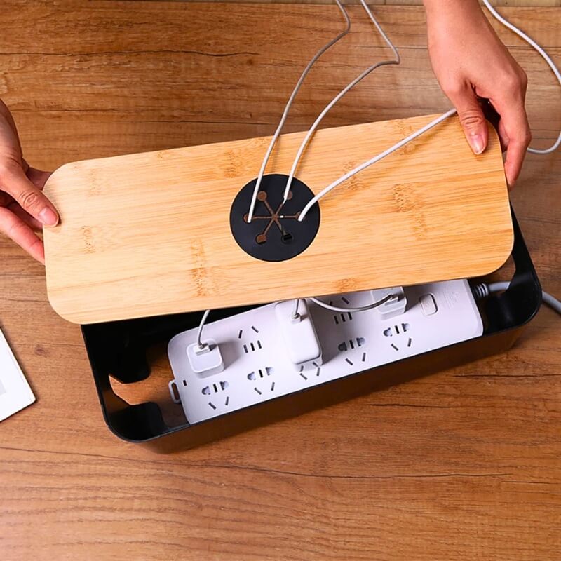 Wooden Cable Storage Box with Bamboo Lid - Image 2