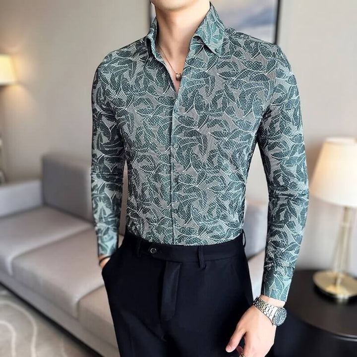 Leaf Motif Jacquard Shirt