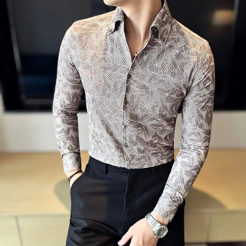 Leaf Motif Jacquard Shirt