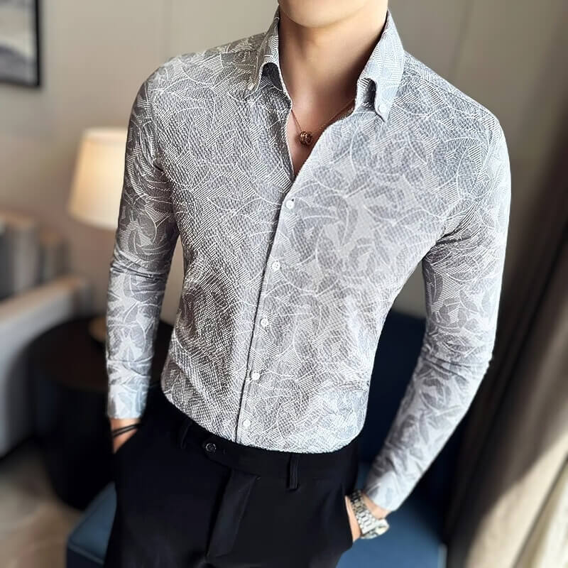 Leaf Motif Jacquard Shirt