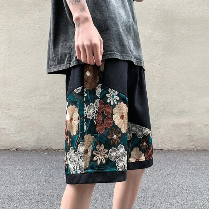 Asymmetrical Bloom Embroidered Shorts