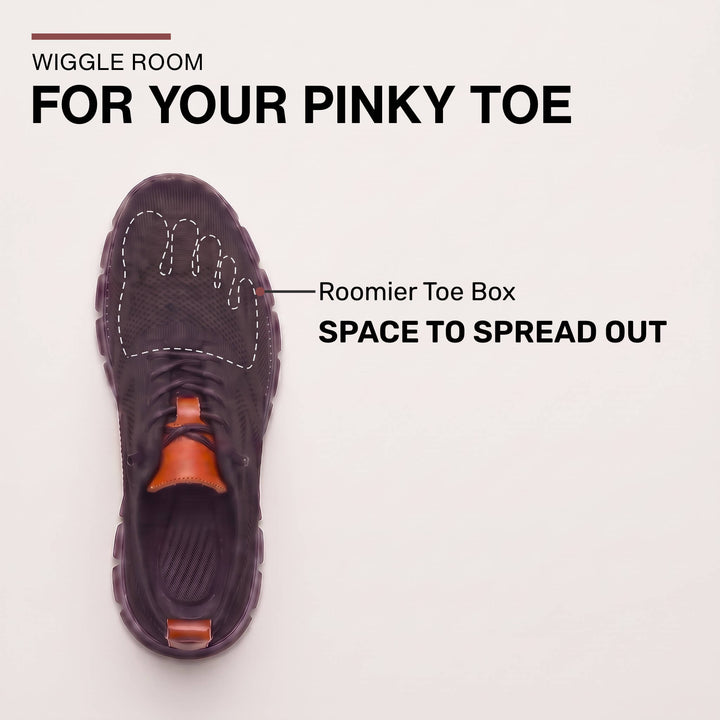 Top-down view of the Midnight Breeze sneaker showing extra room for the toes