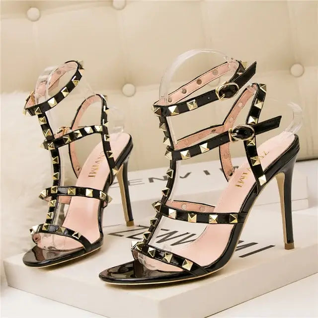 Punkstud Ankle Strap Stiletto Sandal