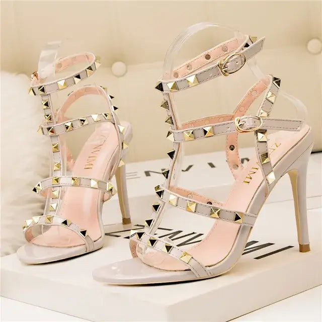 Punkstud Ankle Strap Stiletto Sandal