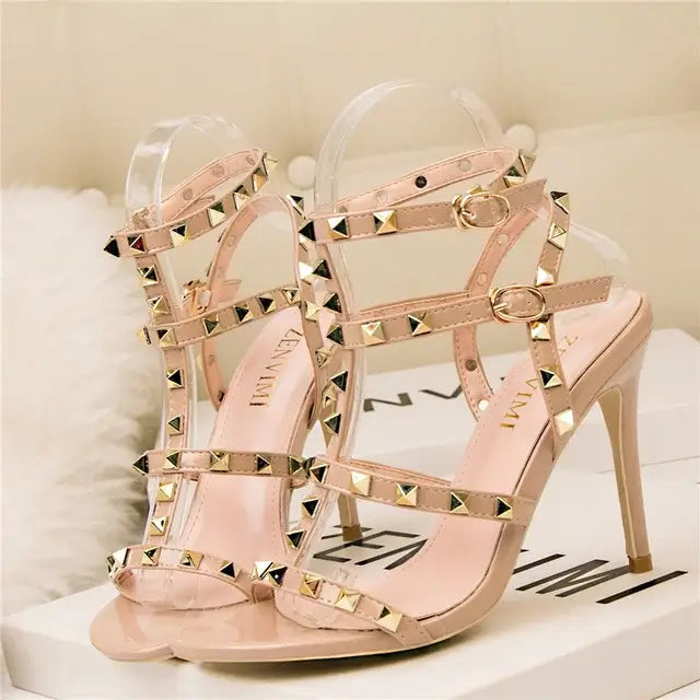 Punkstud Ankle Strap Stiletto Sandal