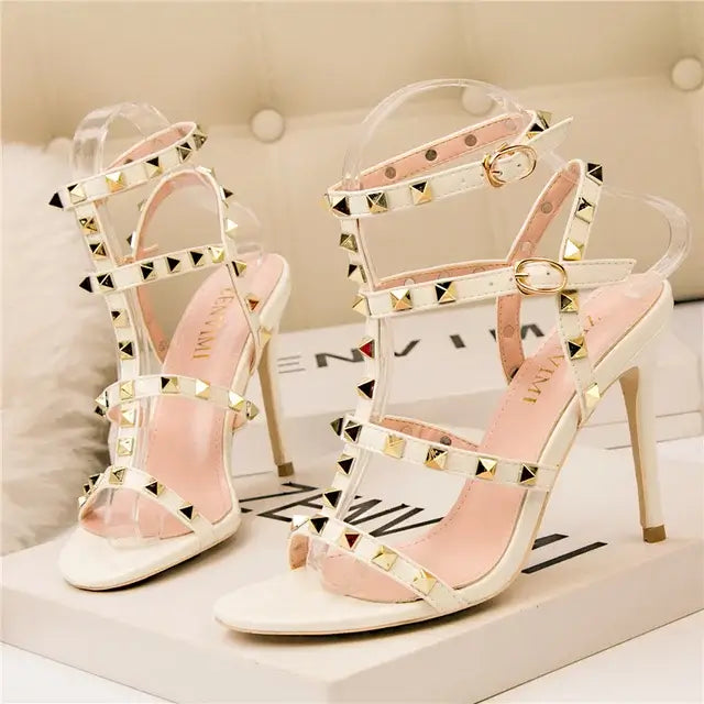 Punkstud Ankle Strap Stiletto Sandal