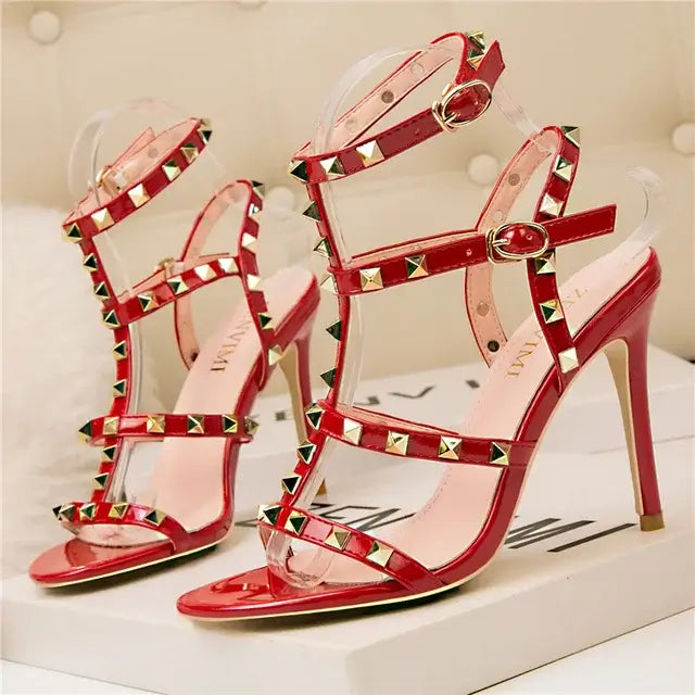 Punkstud Ankle Strap Stiletto Sandal